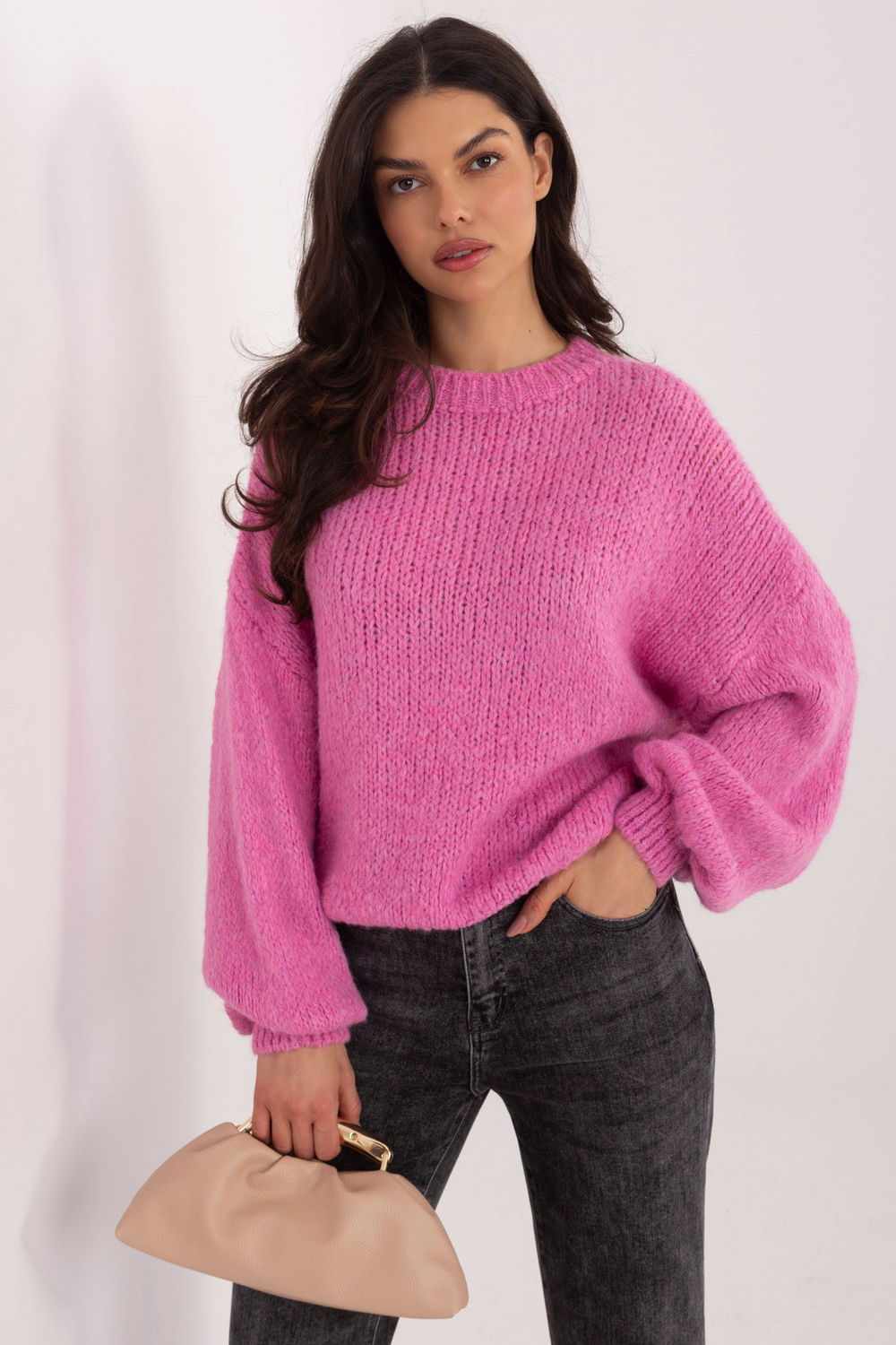 Italy Moda Dark Pink Puff Sleeve Jumper
