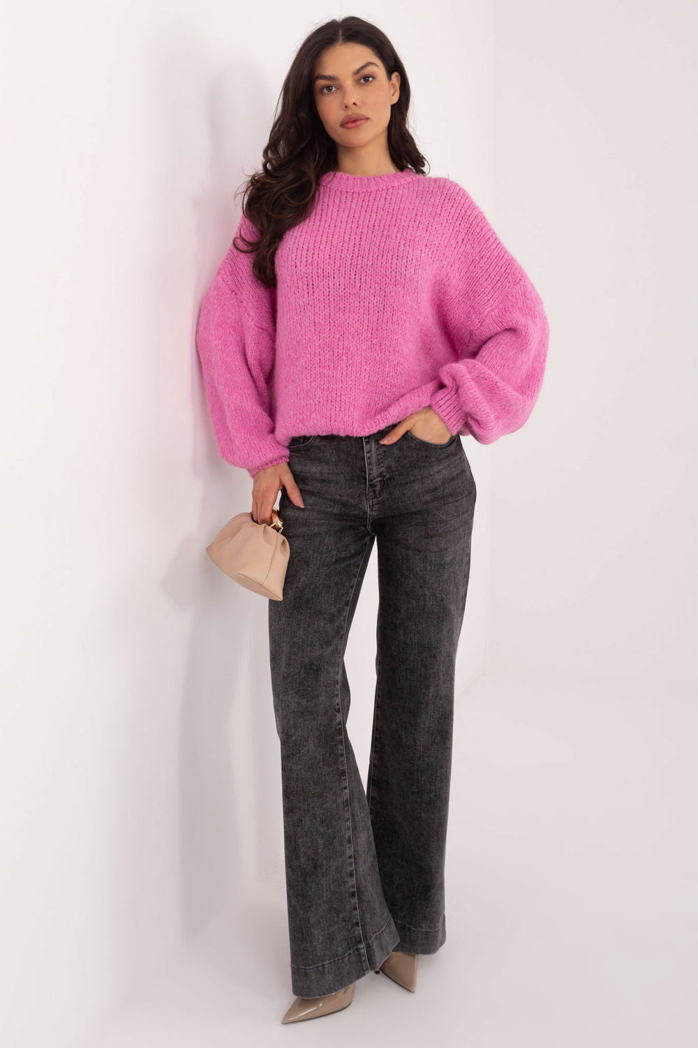 Italy Moda Dark Pink Puff Sleeve Jumper - view 2