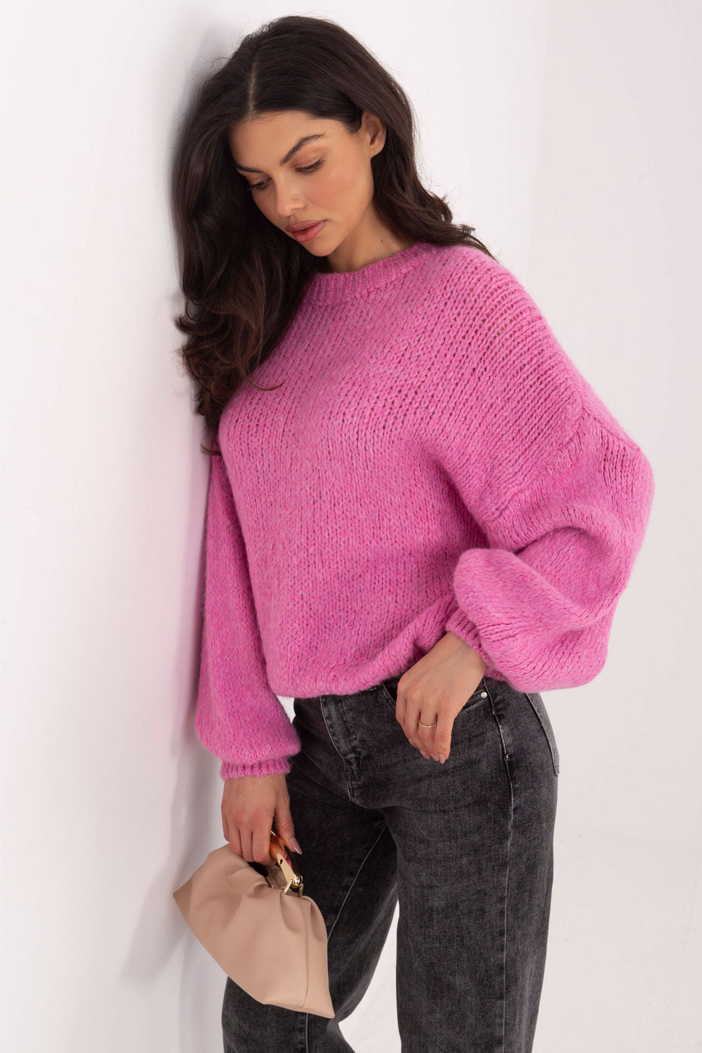 Italy Moda Dark Pink Puff Sleeve Jumper - view 4