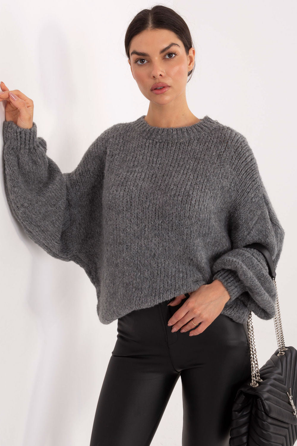 Italy Moda Dark Grey Puff Sleeve Jumper