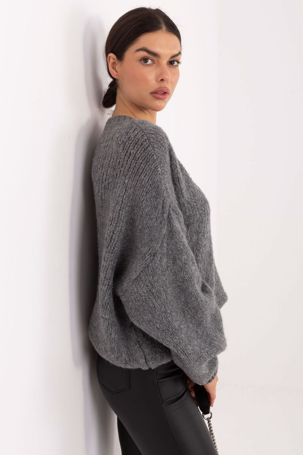 Italy Moda Dark Grey Puff Sleeve Jumper - view 2