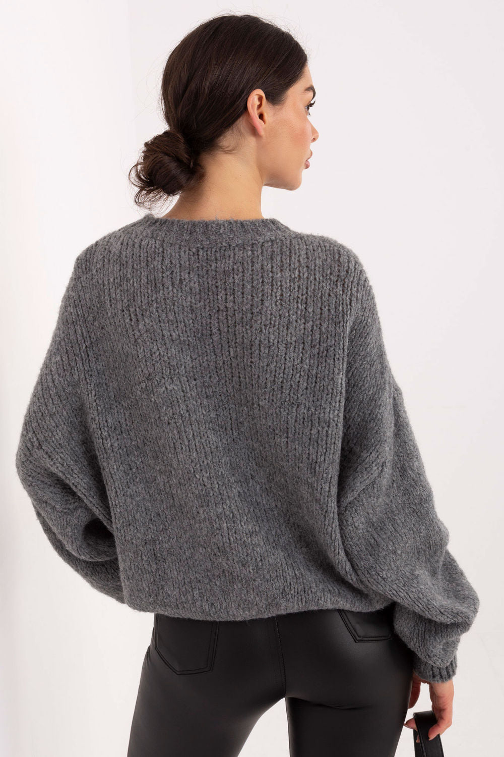 Italy Moda Dark Grey Puff Sleeve Jumper - view 3