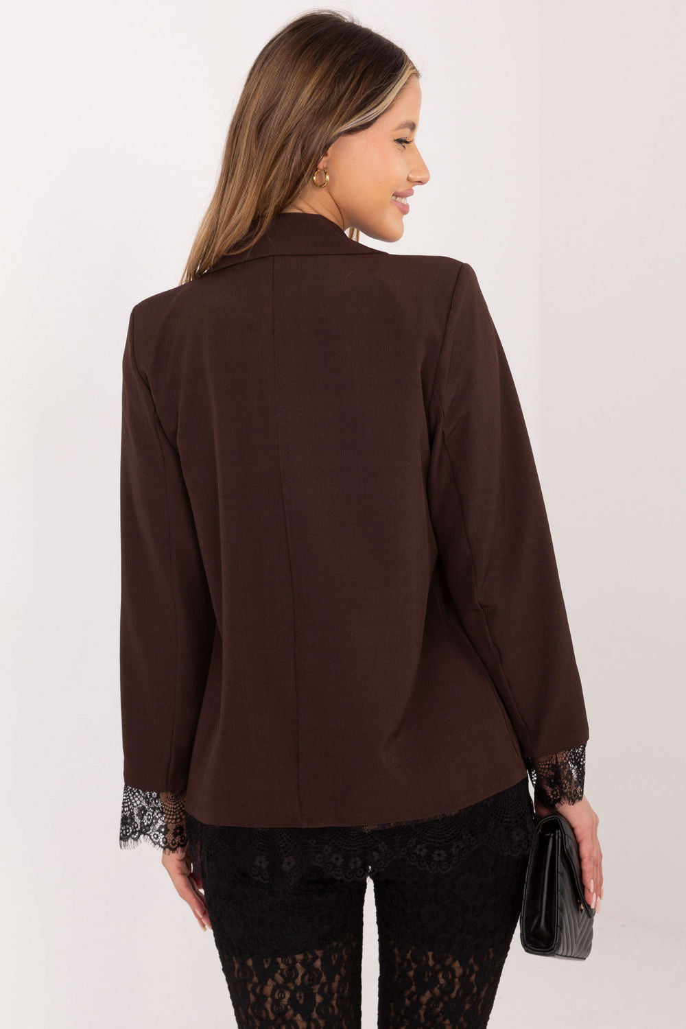 Italy Moda Brown Polyester Lace Long Sleeve Jacket - view 3