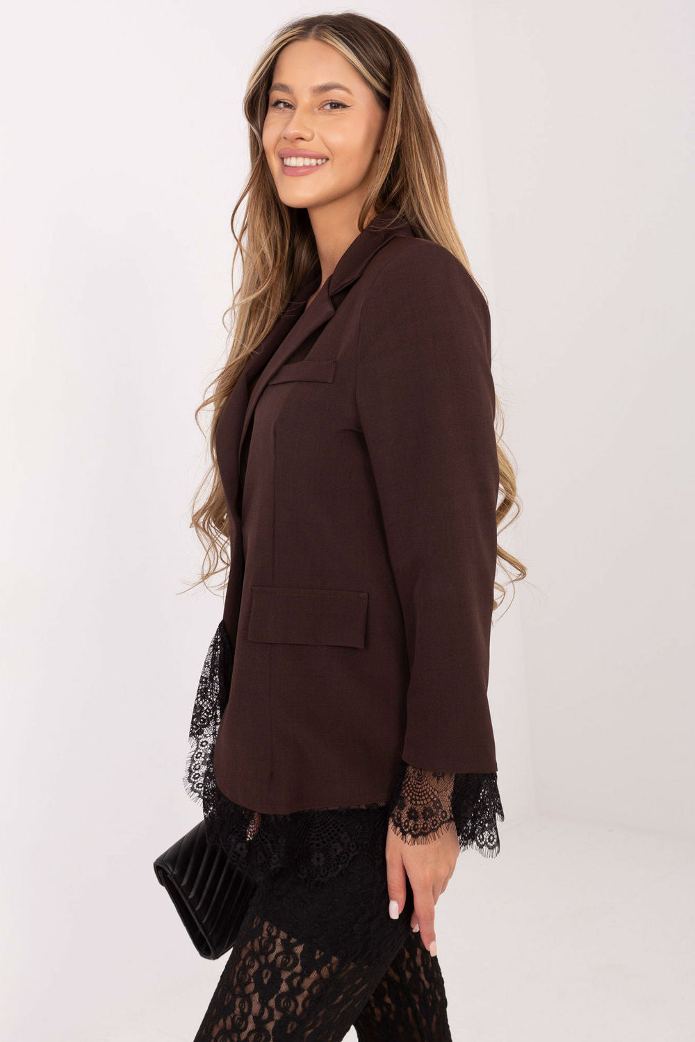 Italy Moda Brown Polyester Lace Long Sleeve Jacket - view 4