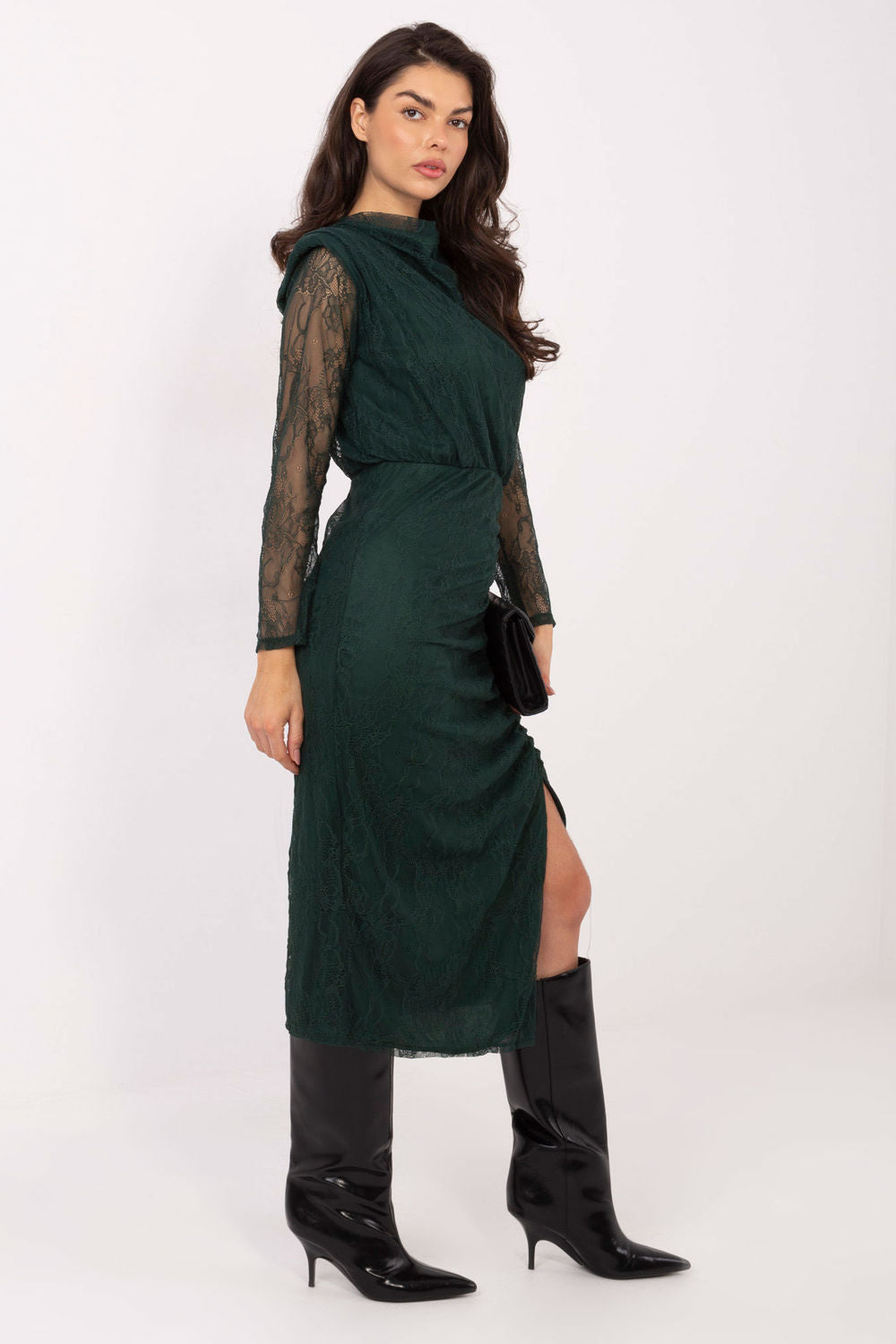 Italy Moda Dark Green Midi Lace Evening Dress - view 2