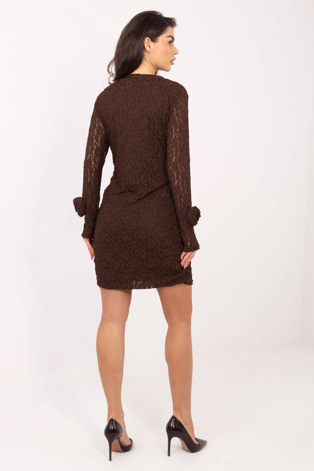 Italy Moda Dark Brown Lace Bodycon Mini Dress - view 3
