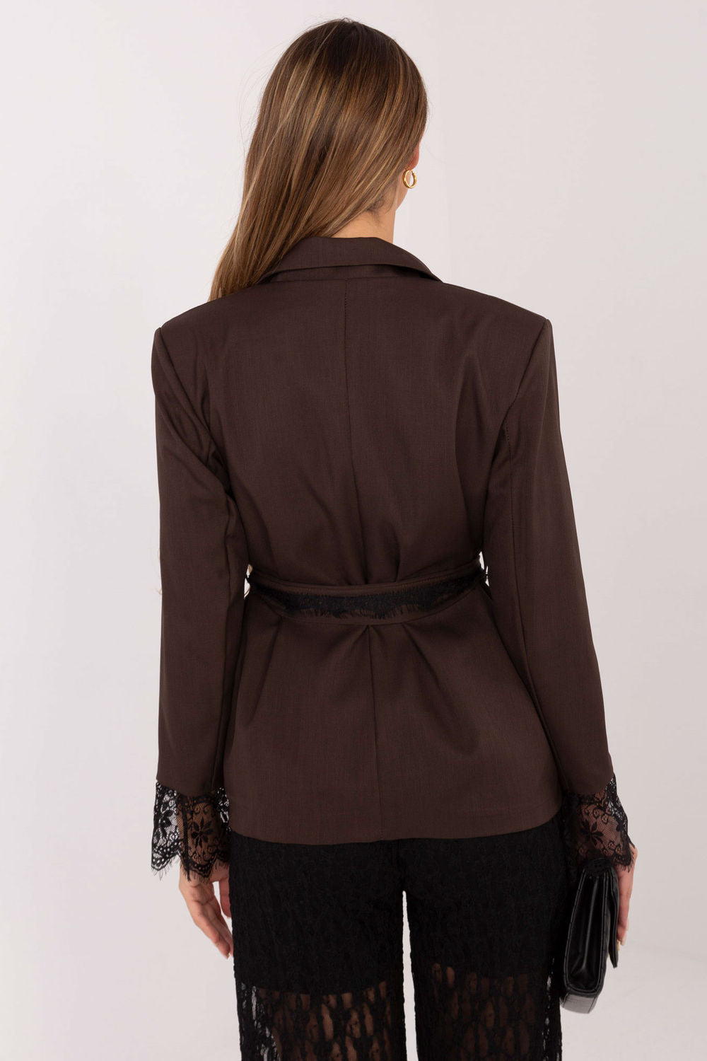 Italy Moda Dark Brown Polyester Lace Long Sleeve Jacket - view 3