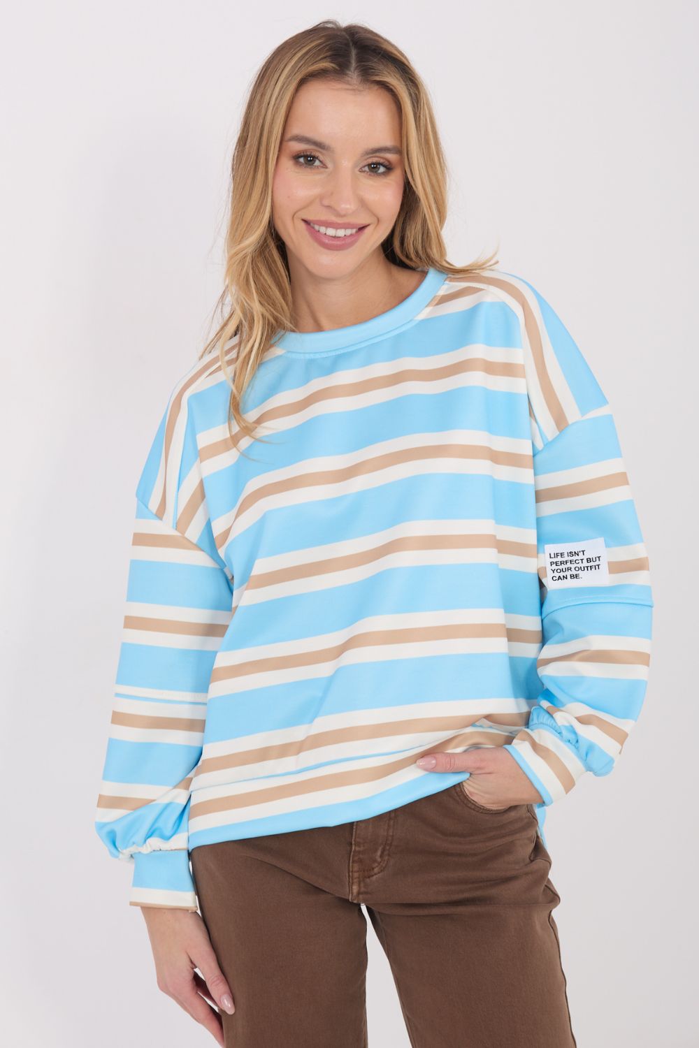 Italy Moda Light Blue Striped Long Sleeve Sweatshirt - view 4