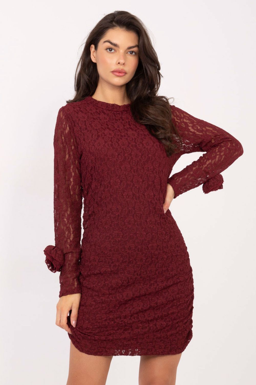 Italy Moda Burgundy Lace Bodycon Mini Dress - view 4