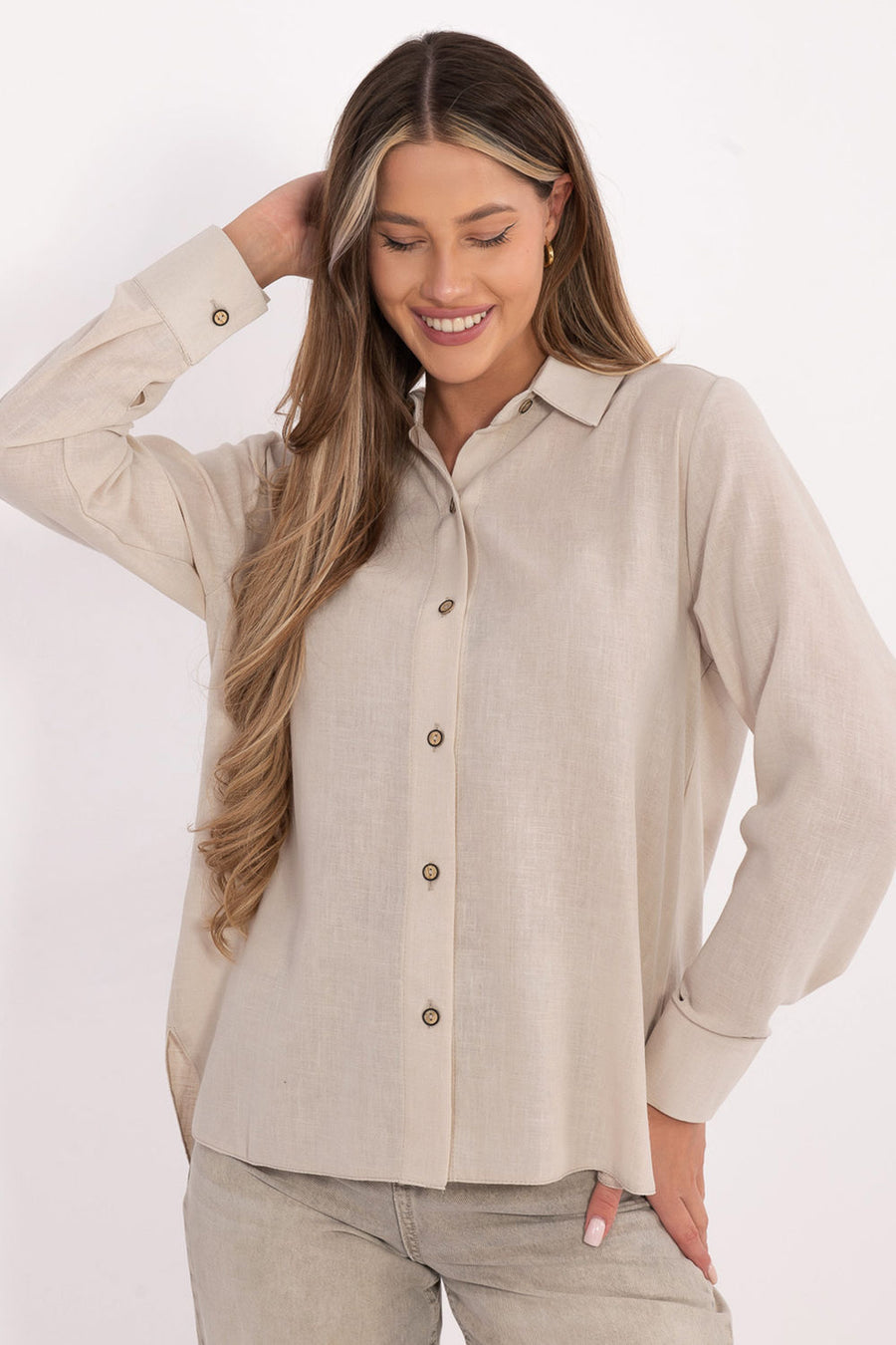 Lakerta Beige Cotton Long Sleeve Top