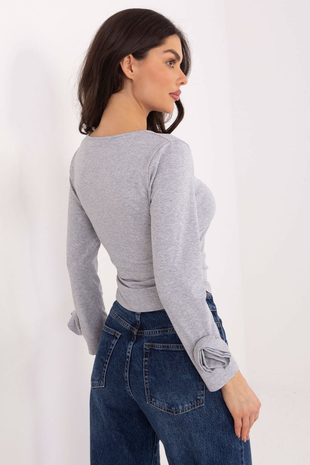 Italy Moda Grey Long Sleeve Cotton Blouse - view 3