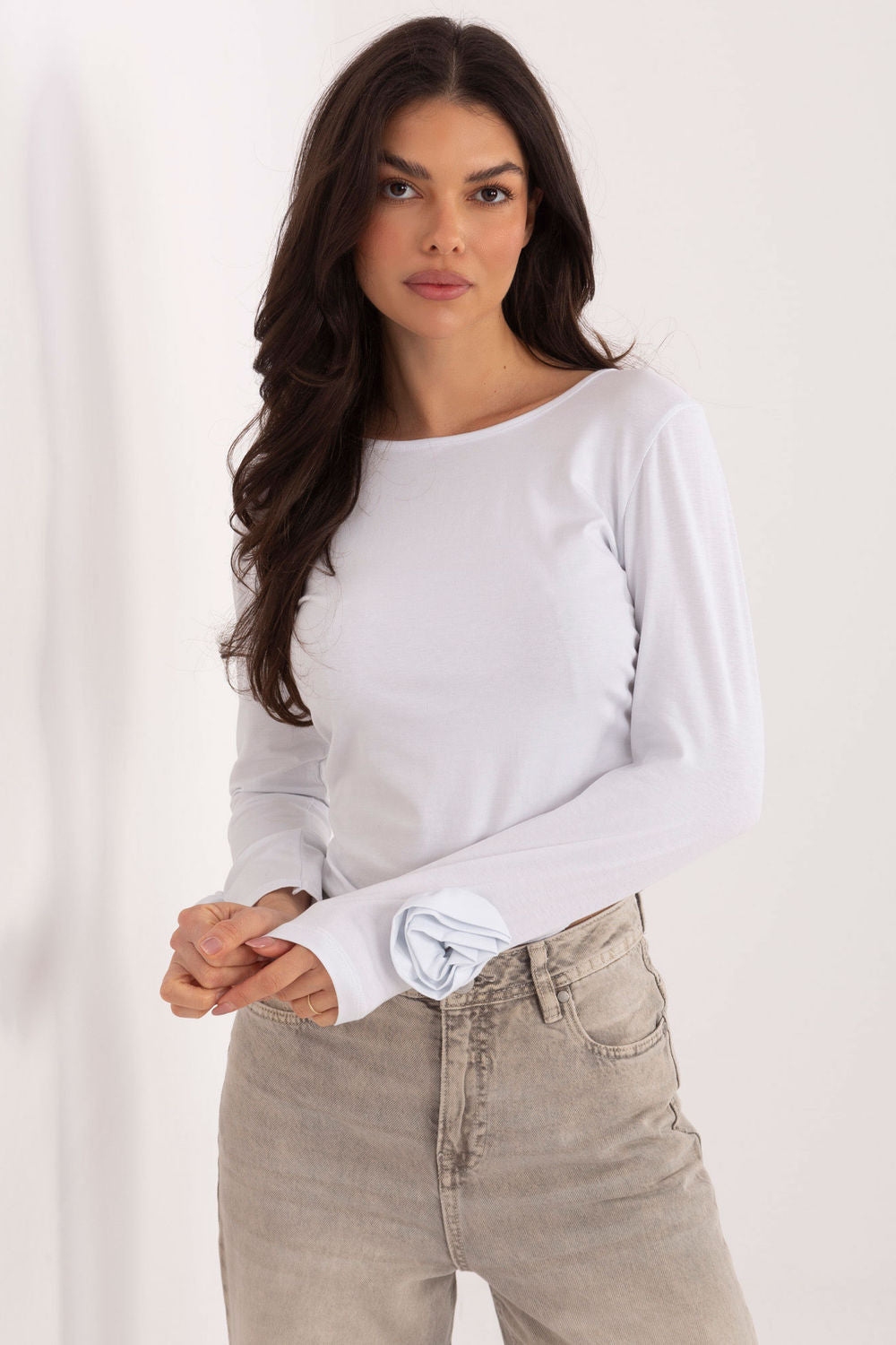 Italy Moda White Long Sleeve Cotton Blouse