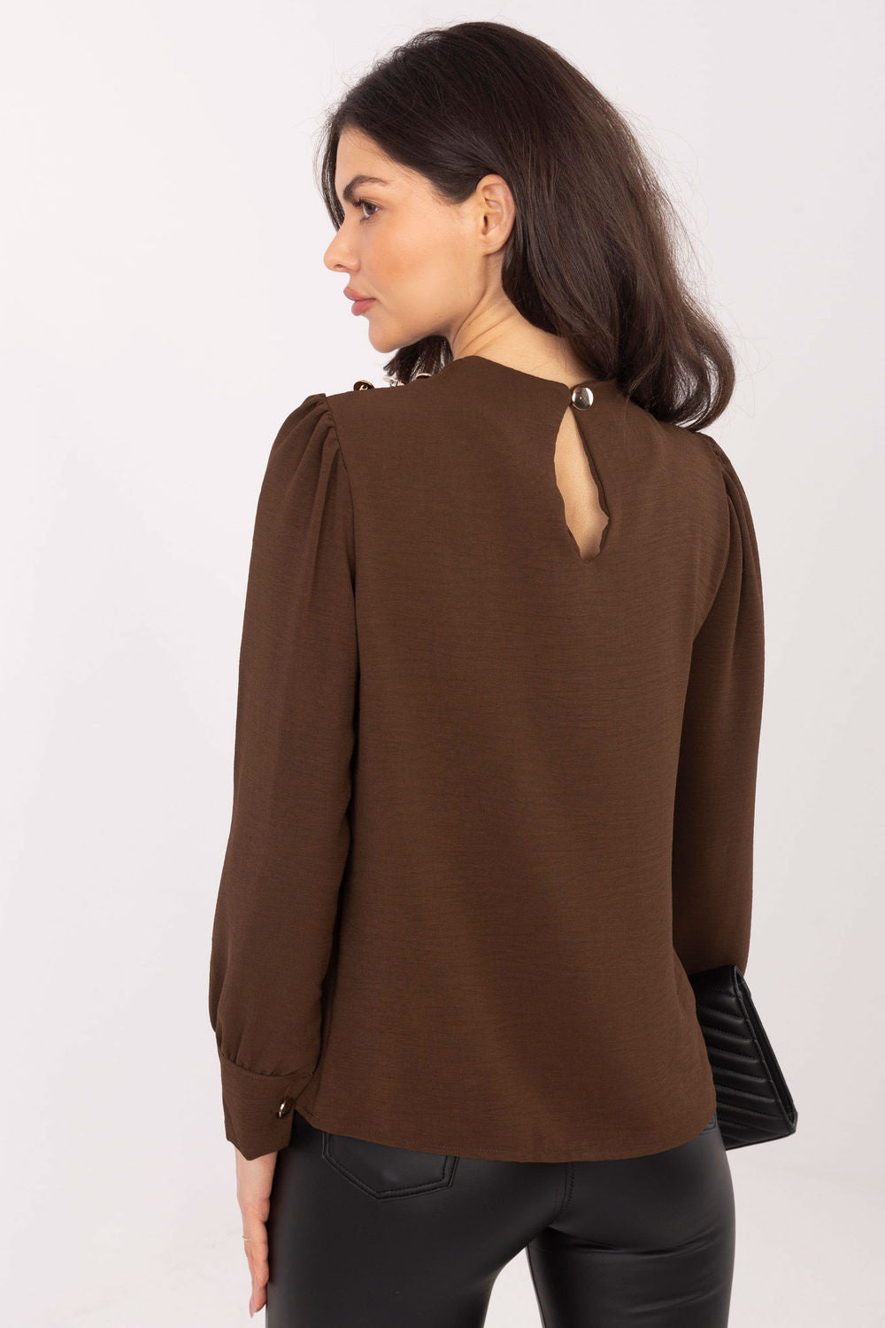 Italy Moda Brown Pleated Puff Sleeve Blouse - view 3