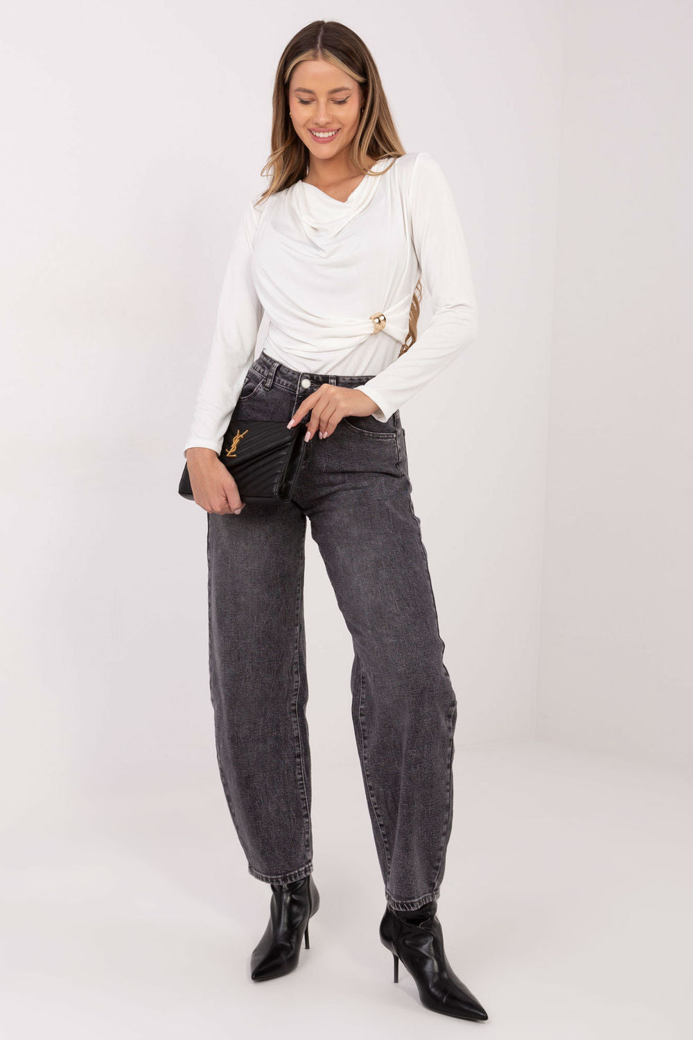 Italy Moda Ecru Pleated Long Sleeve Blouse - view 2