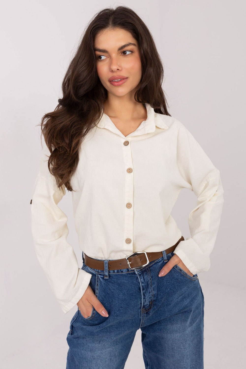 Italy Moda Light Beige High Waisted Long Sleeve Top