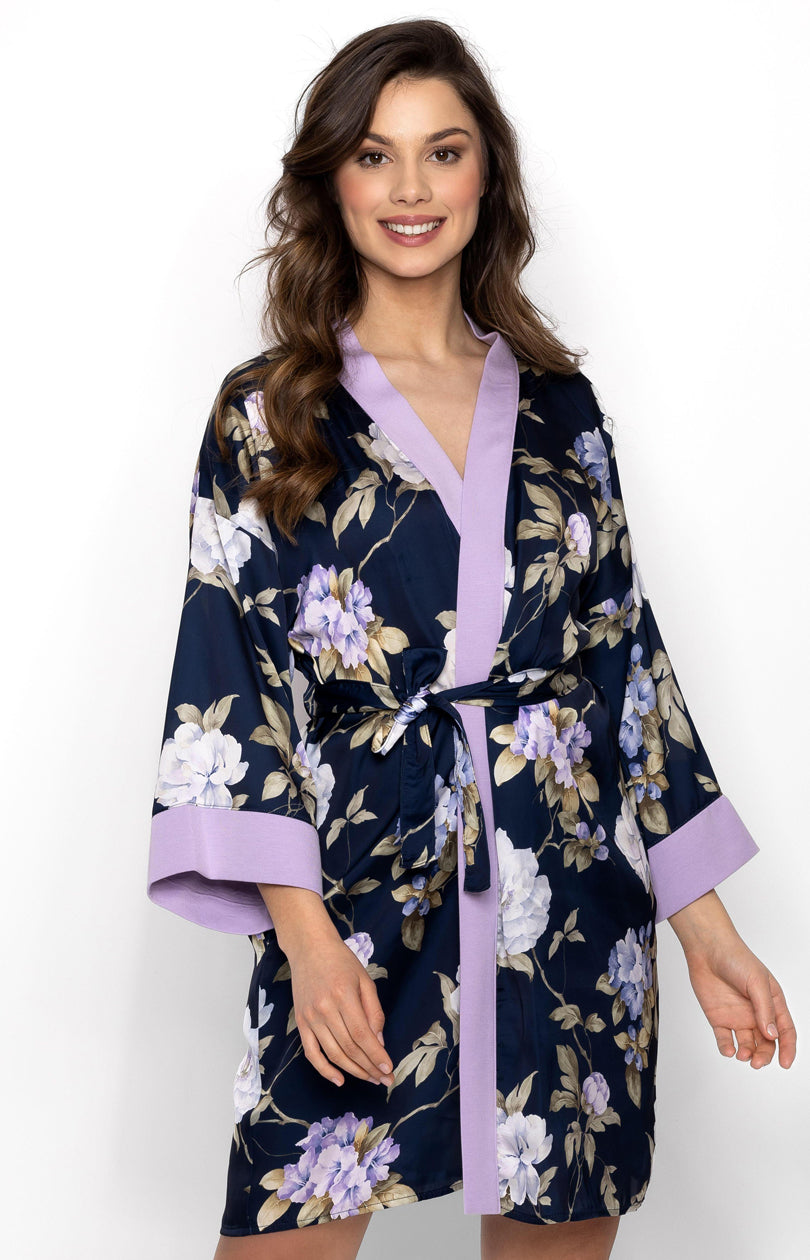 Momenti Per Me Always Win Navy Satin Dressing Gown - view 2