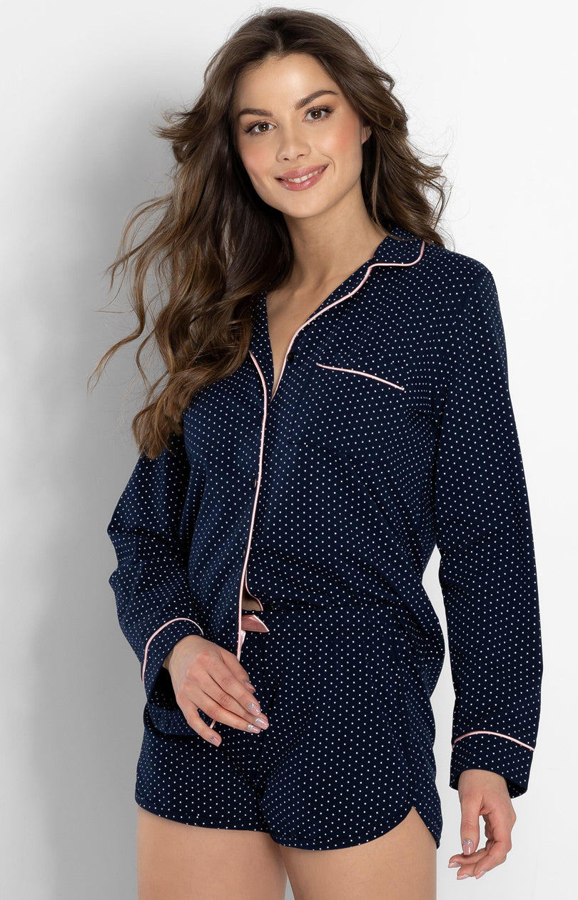 Momenti Per Me Positive Vibes Navy Satin Cotton Pyjamas - view 4