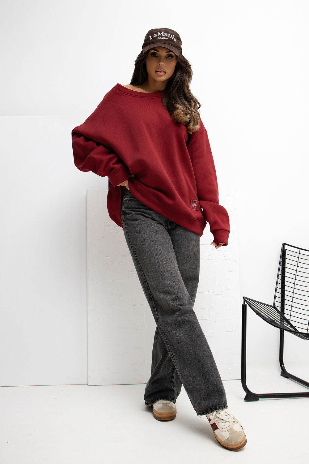Rue Paris Burgundy Round Neck Long Sleeve Cotton Sweatshirt - view 2