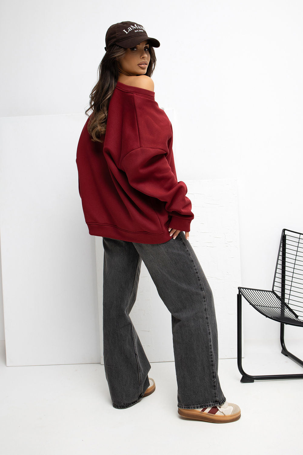Rue Paris Burgundy Round Neck Long Sleeve Cotton Sweatshirt - view 3