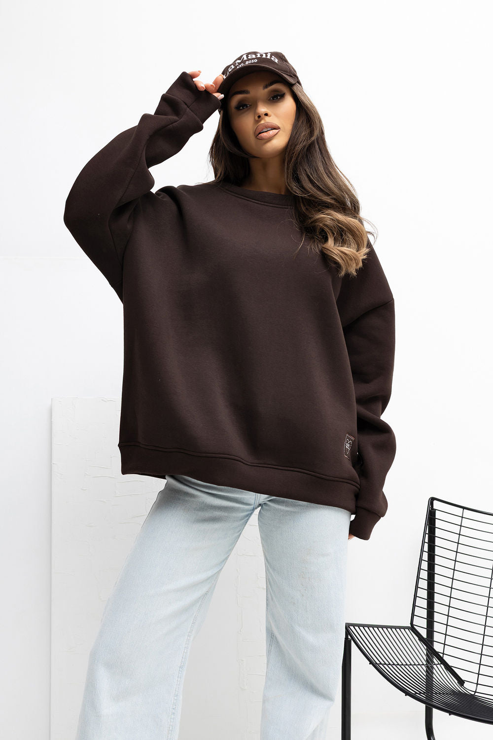 Rue Paris Dark Brown Long Sleeve Cotton Sweatshirt