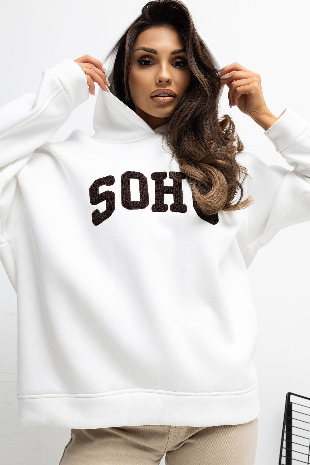Rue Paris Ecru Hooded Long Sleeve Sweatshirt