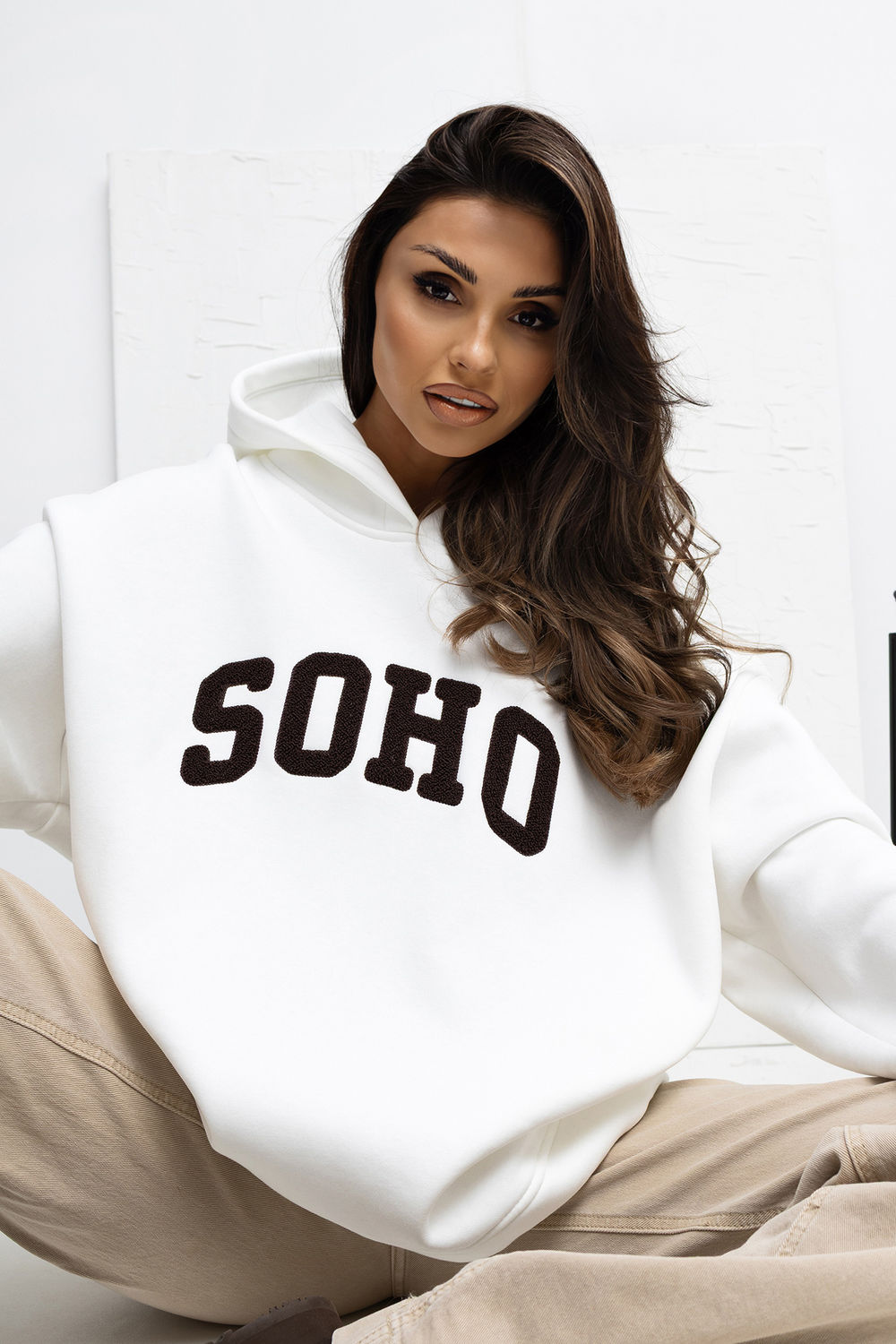 Rue Paris Ecru Hooded Long Sleeve Sweatshirt - view 4