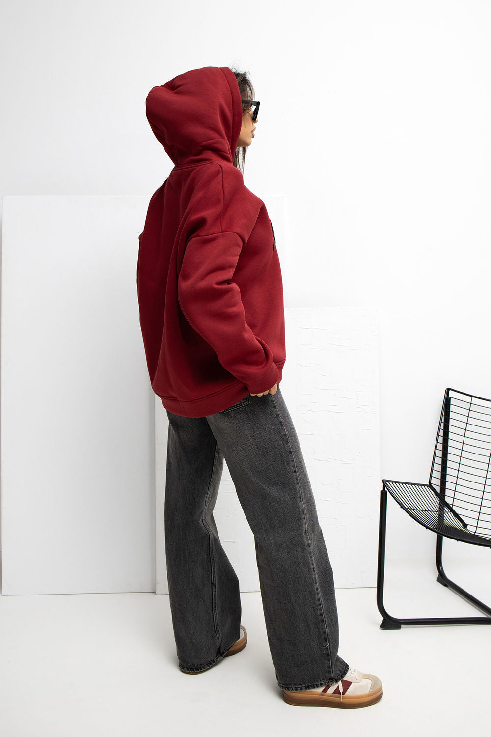 Rue Paris Burgundy Hooded Long Sleeve Sweatshirt - view 3
