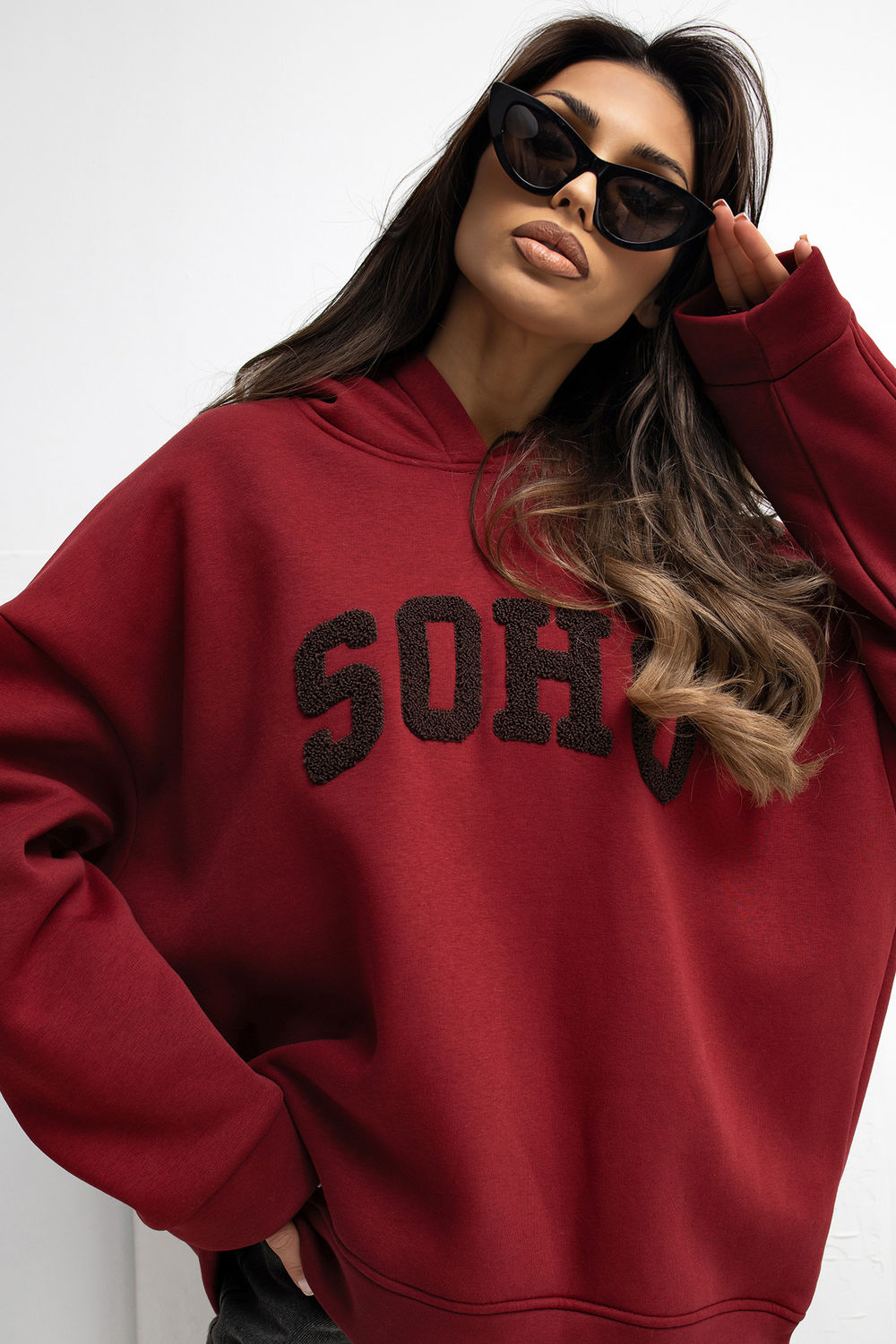 Rue Paris Burgundy Hooded Long Sleeve Sweatshirt - view 4