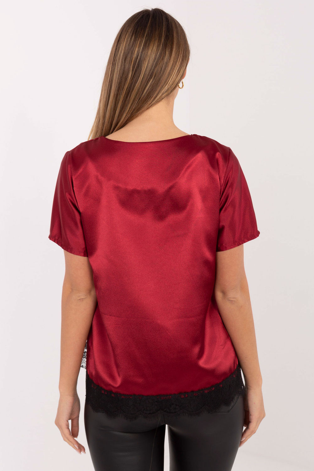 Italy Moda Burgundy Lace Short Sleeve Blouse - view 3