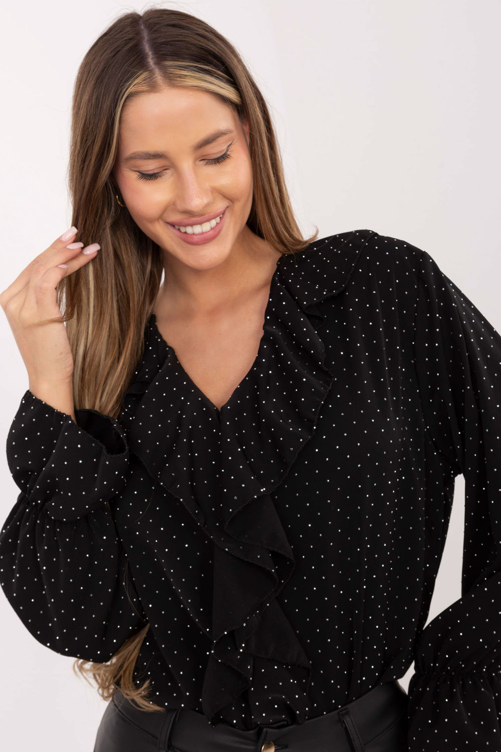 Italy Moda Black Sequin Long Sleeve Blouse - view 4