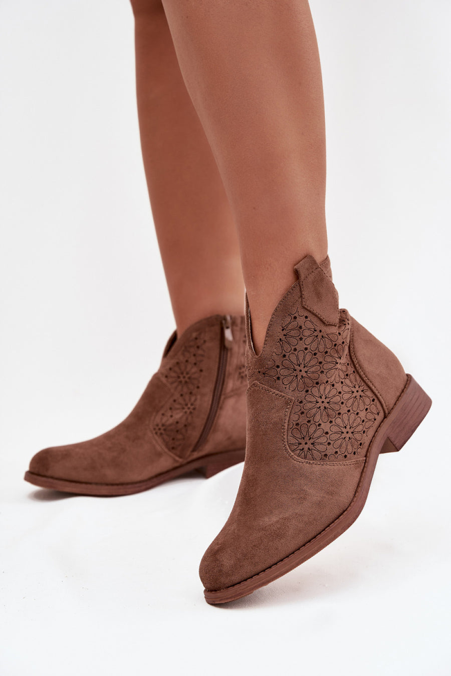 Step In Style Brown Openwork Faux Suede Flat Boots