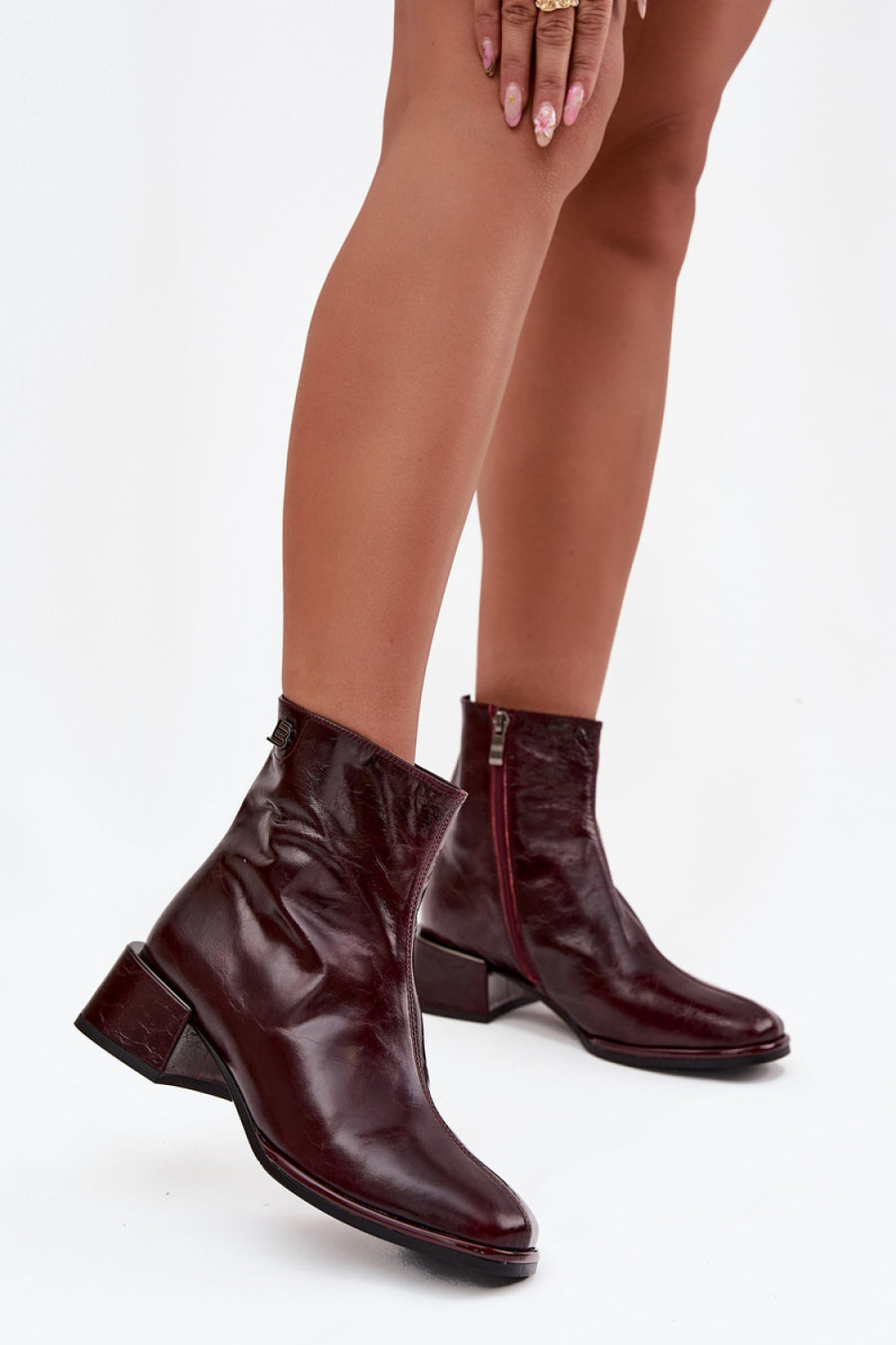 Step In Style Burgundy Leather Block Heel Heeled Ankle Boots