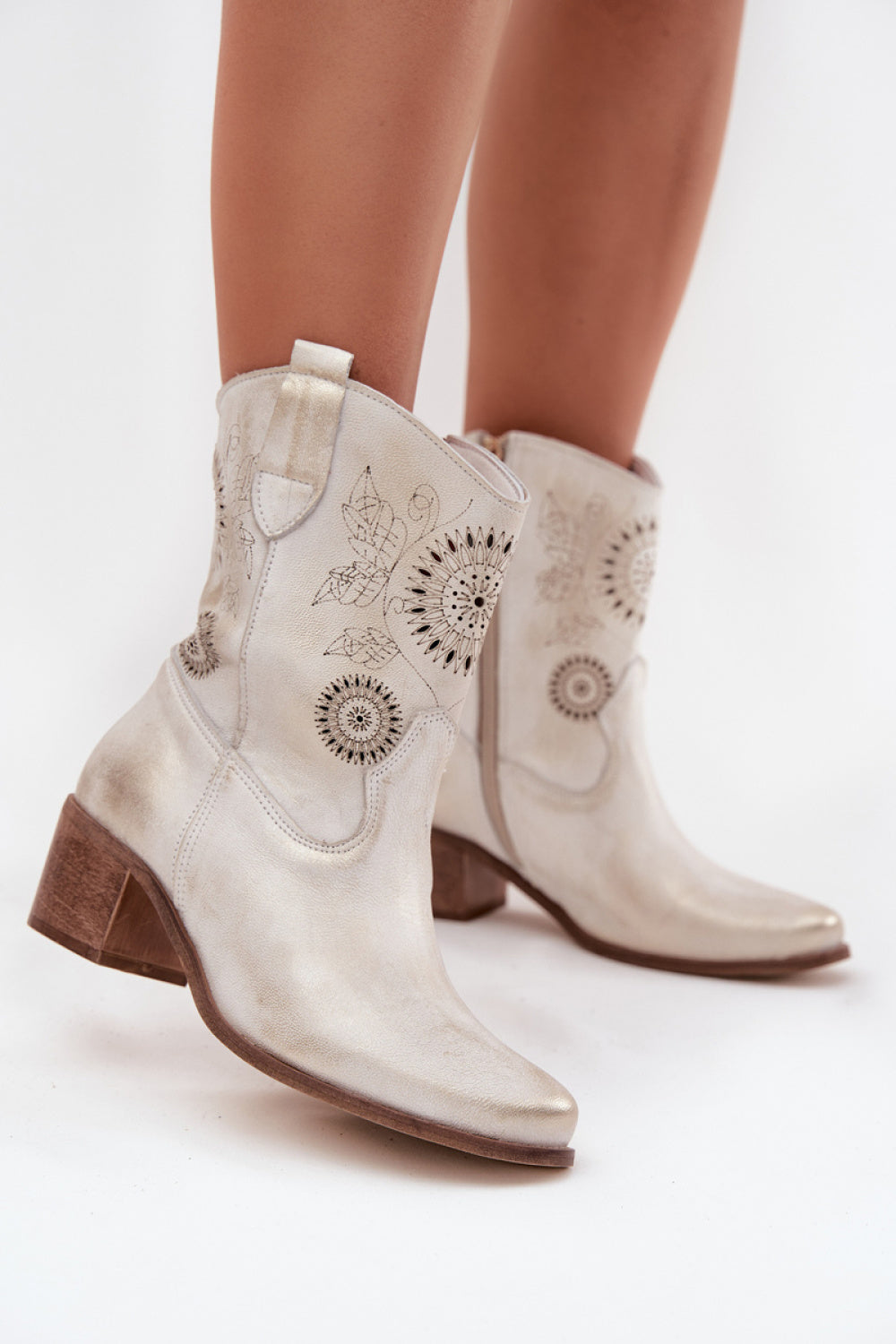 Step In Style Zazoo Gold Suede Block Heel Heeled Ankle Boots