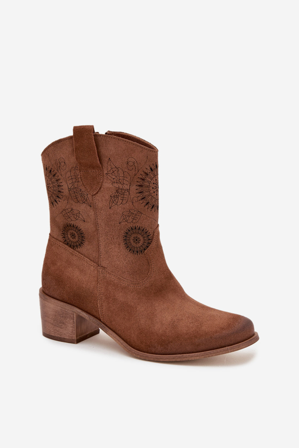 Step In Style Zazoo Brown Openwork Suede Block Heel Heeled Ankle Boots - view 2
