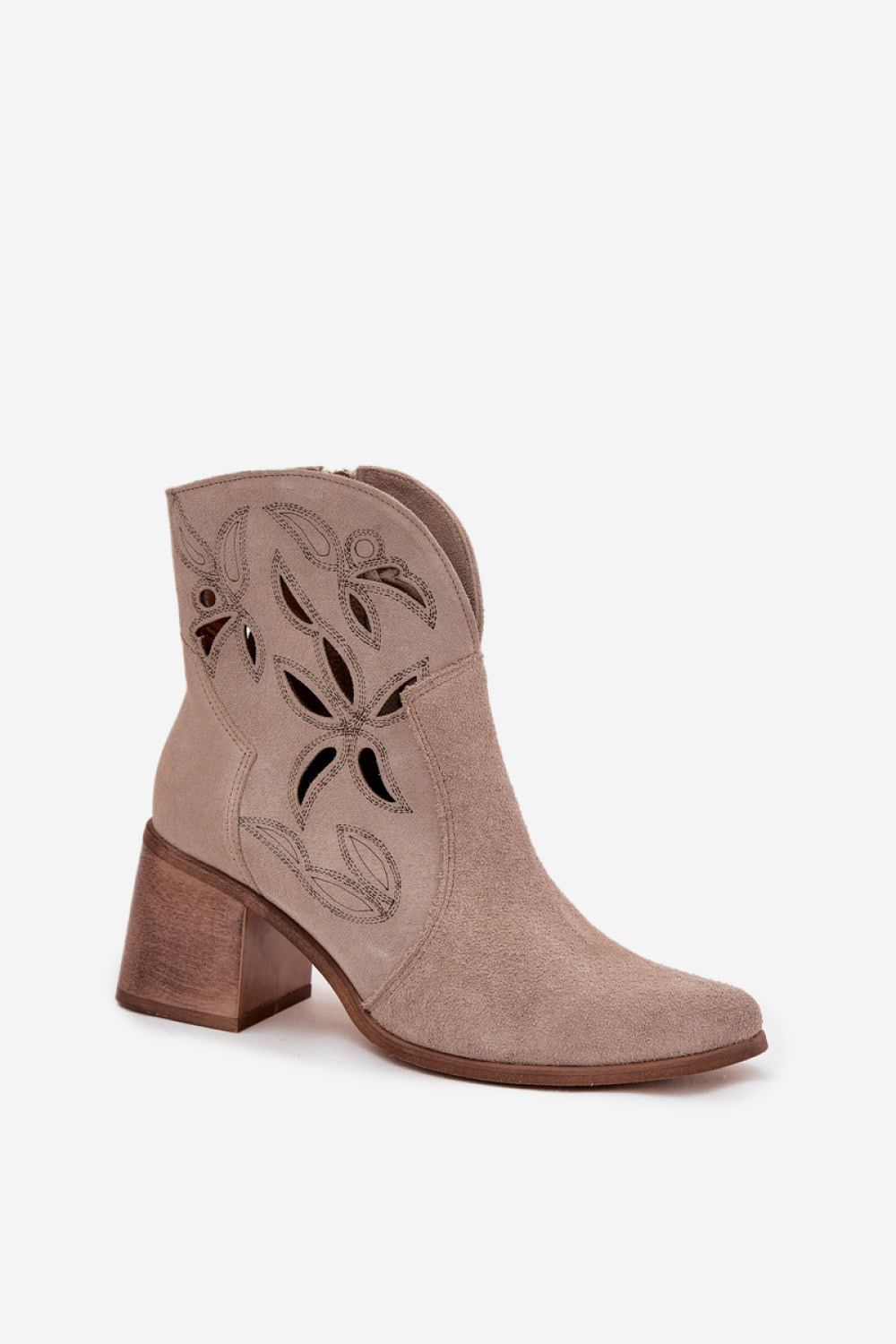 Step In Style Zazoo Beige Openwork Suede Block Heel Heeled Ankle Boots - view 2