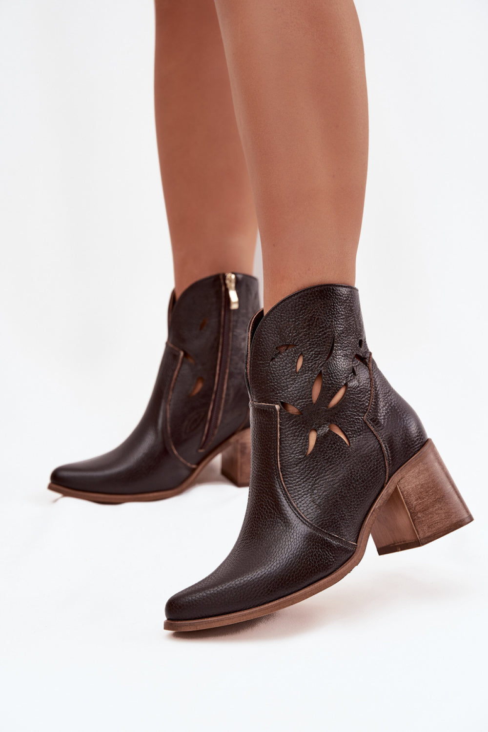 Step In Style Zazoo Chocolate Leather Block Heel Heeled Ankle Boots