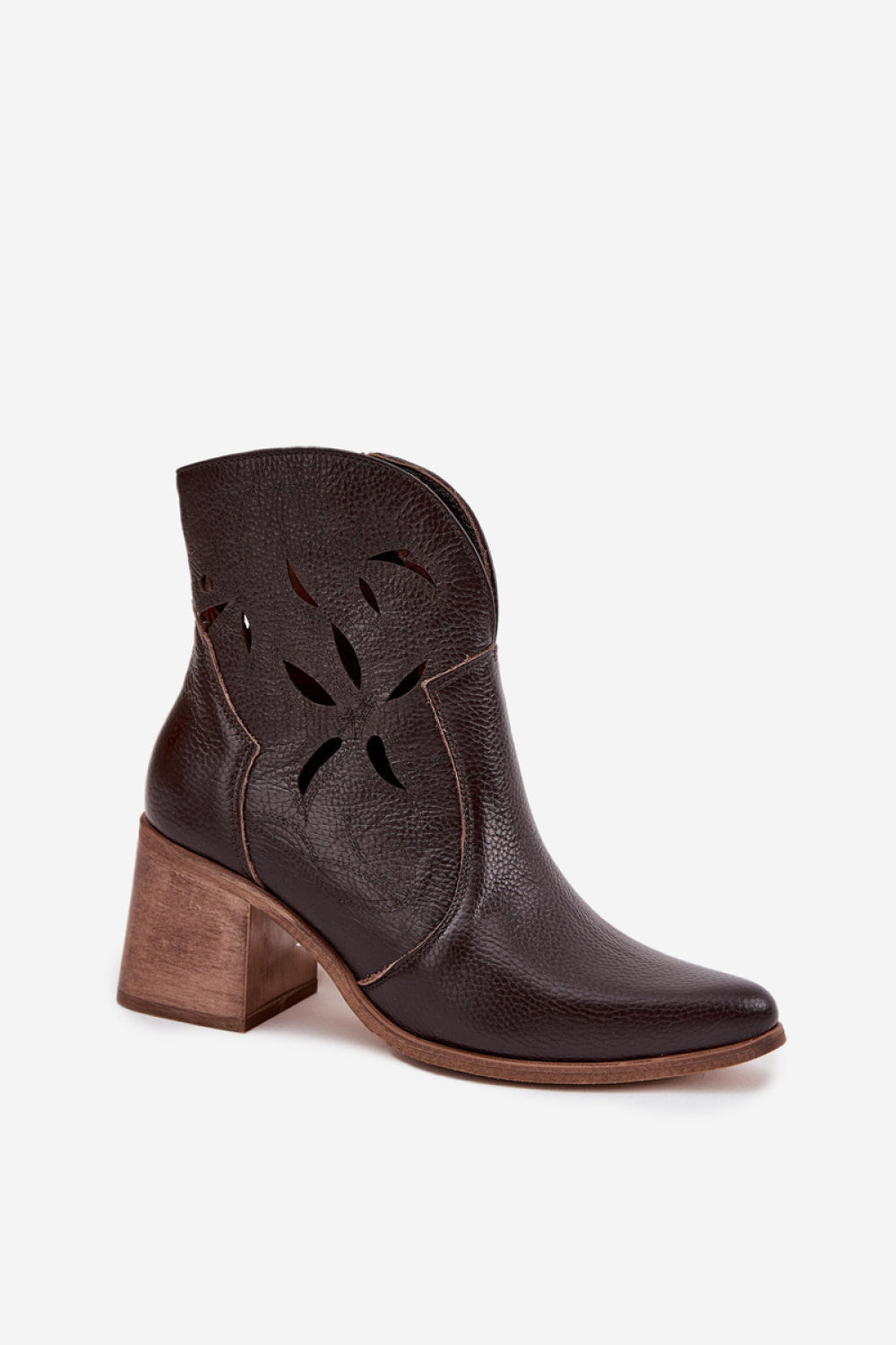 Step In Style Zazoo Chocolate Leather Block Heel Heeled Ankle Boots - view 2