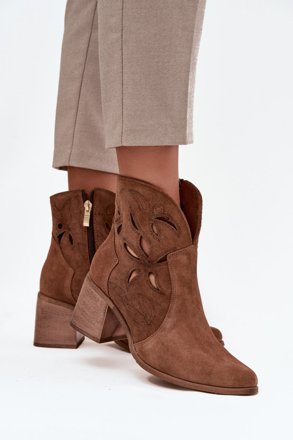 Step In Style Zazoo Brown Suede Block Heel Heeled Ankle Boots