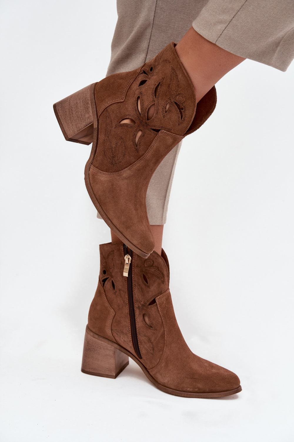 Step In Style Zazoo Brown Suede Block Heel Heeled Ankle Boots - view 3