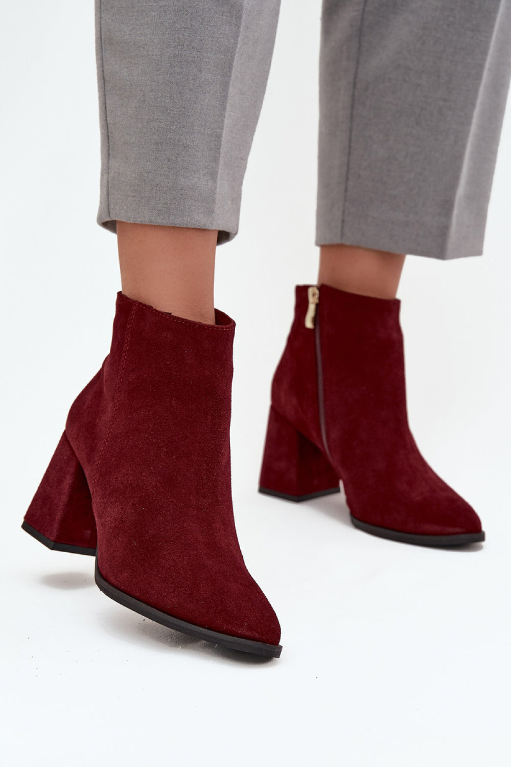 Step In Style Zazoo Burgundy Suede Block Heel Boots