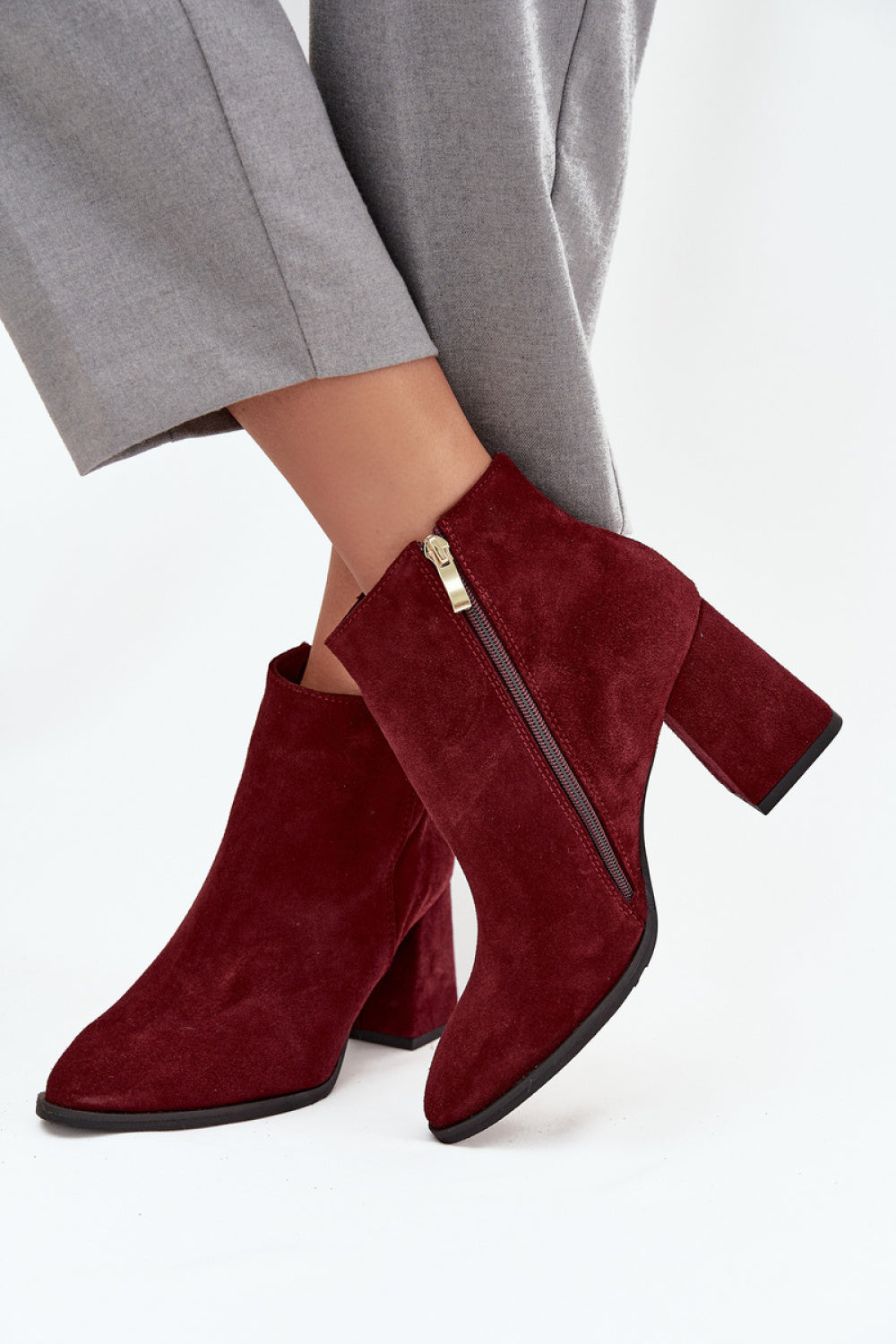Step In Style Zazoo Burgundy Suede Block Heel Boots - view 3
