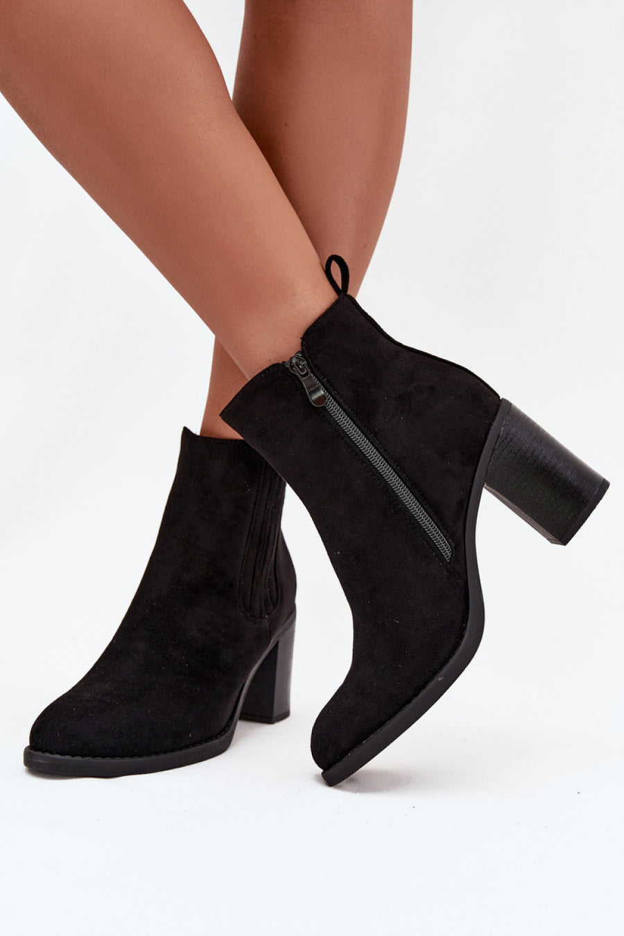 Step In Style Brevina Black Faux Suede Warm Lined Heeled Ankle Boots