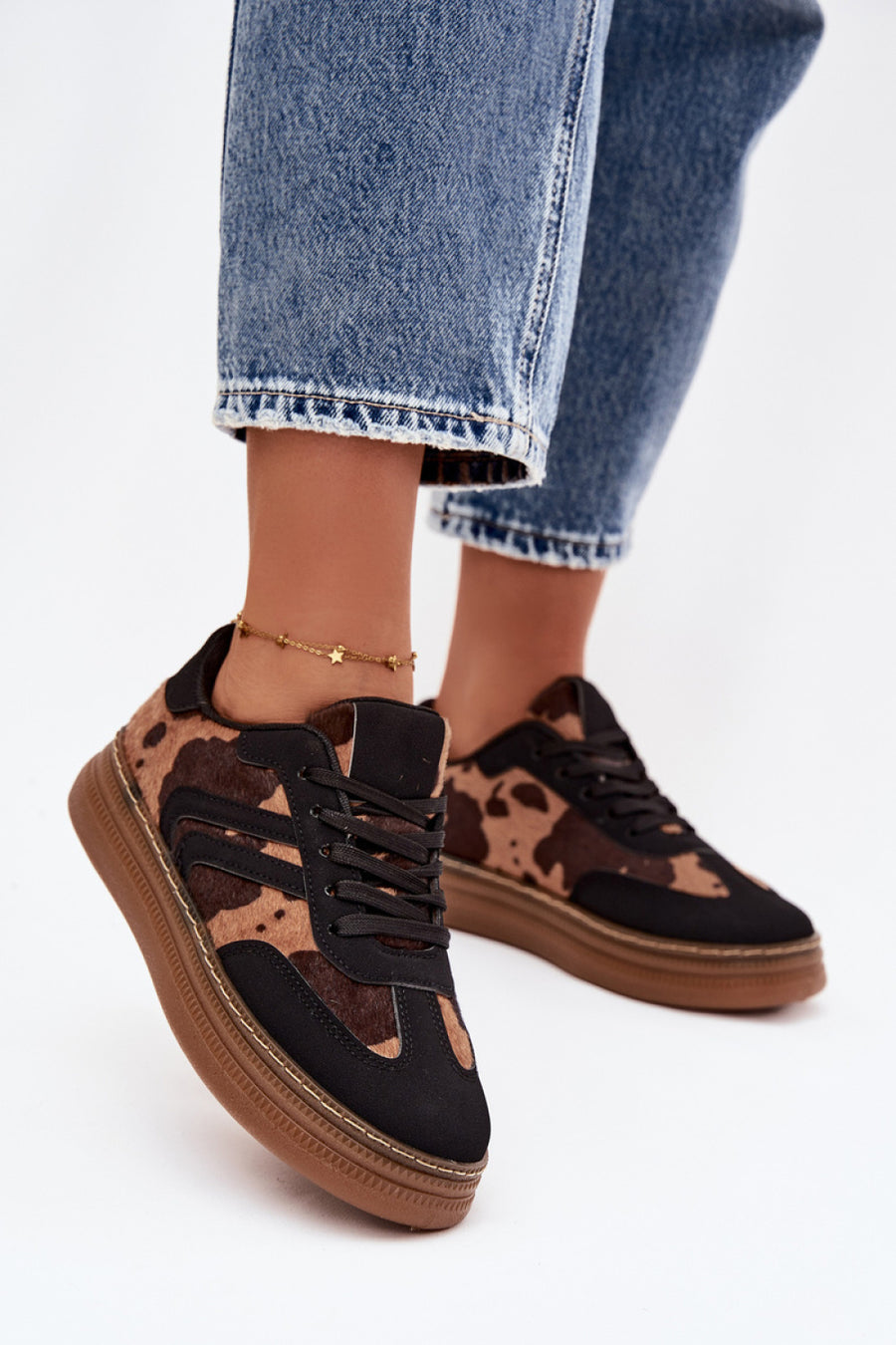 Step In Style Black Lace Up Platform Trainers