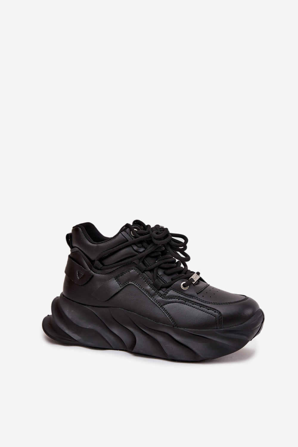 Step In Style Black Leather Platform Lace Up Trainers - view 2