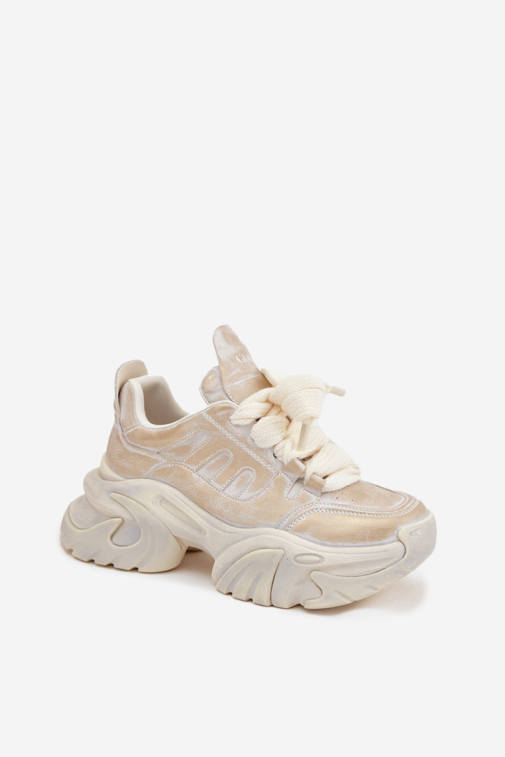 Step In Style Gold Leather Platform Trainers - view 2
