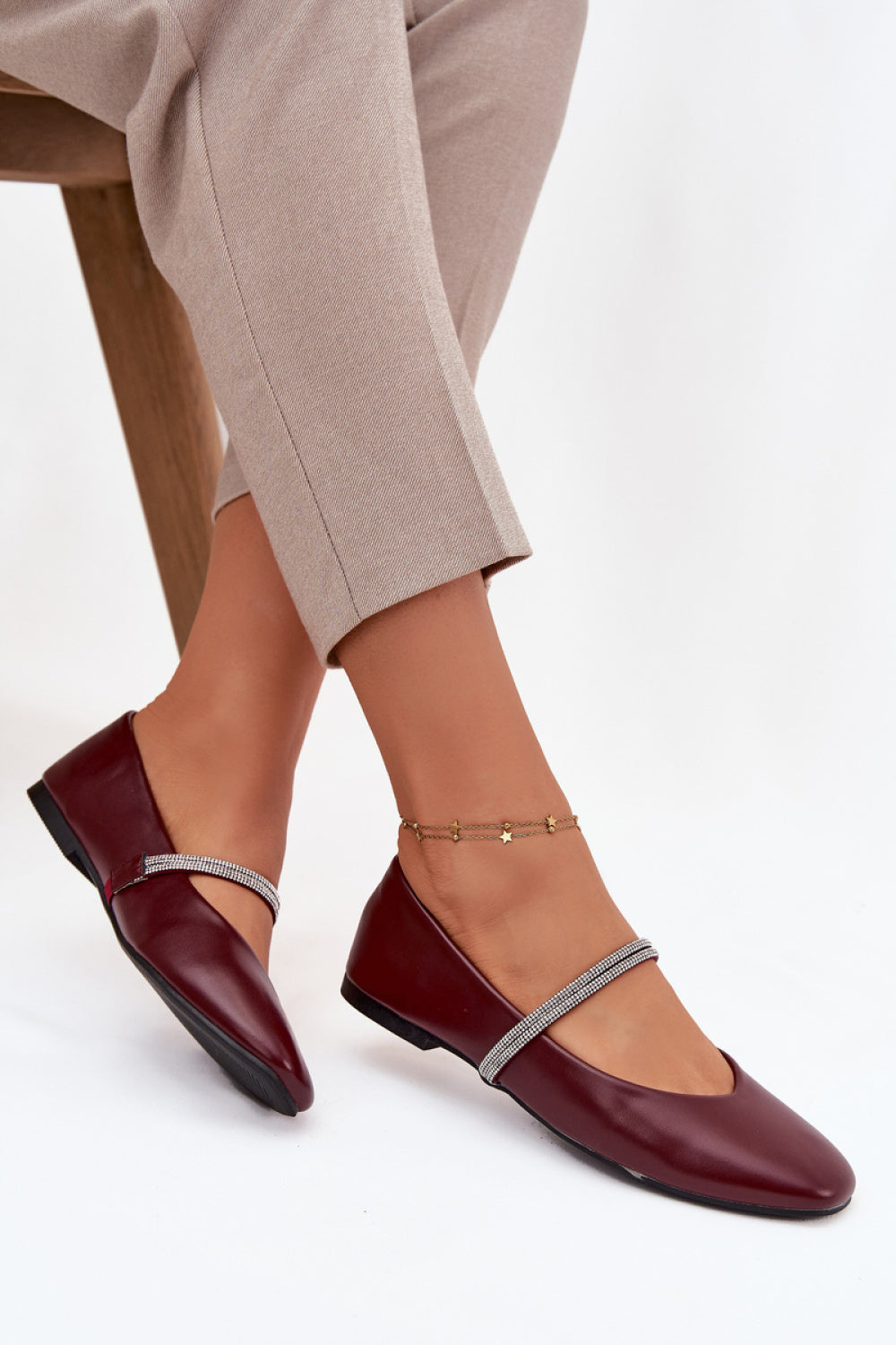 Step In Style Ilirene Burgundy Faux Leather Flat Ballet Flats