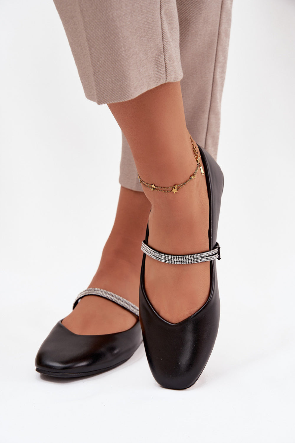 Step In Style Ilirene Black Faux Leather Flat Ballet Flats