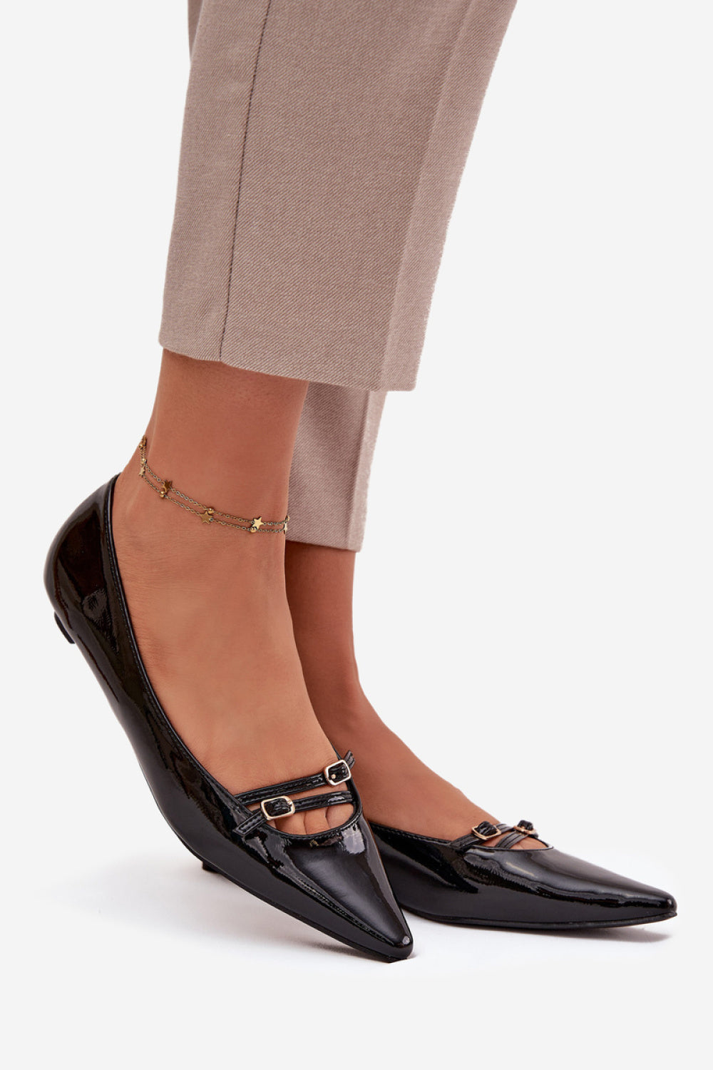 Step In Style Zarelia Black Faux Leather Ballet Flats