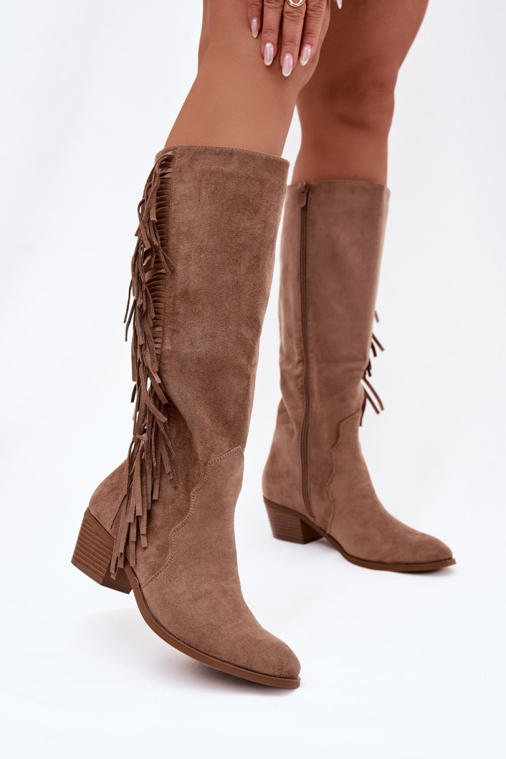 Step In Style Firlina Khaki Faux Suede Heeled Ankle Boots