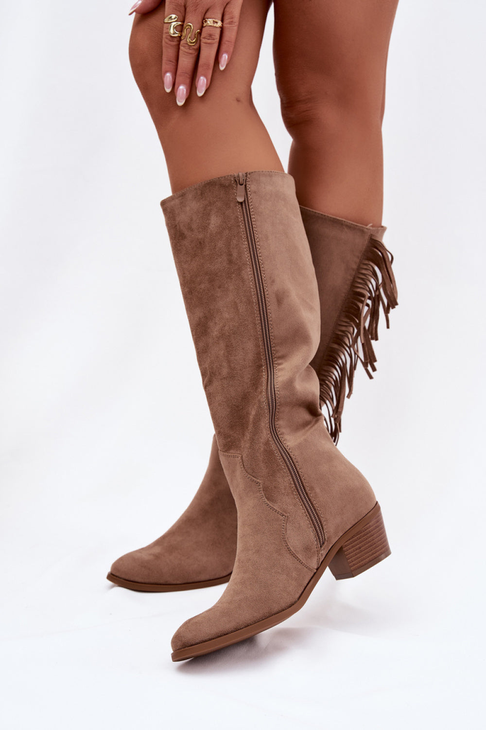 Step In Style Firlina Khaki Faux Suede Heeled Ankle Boots - view 3